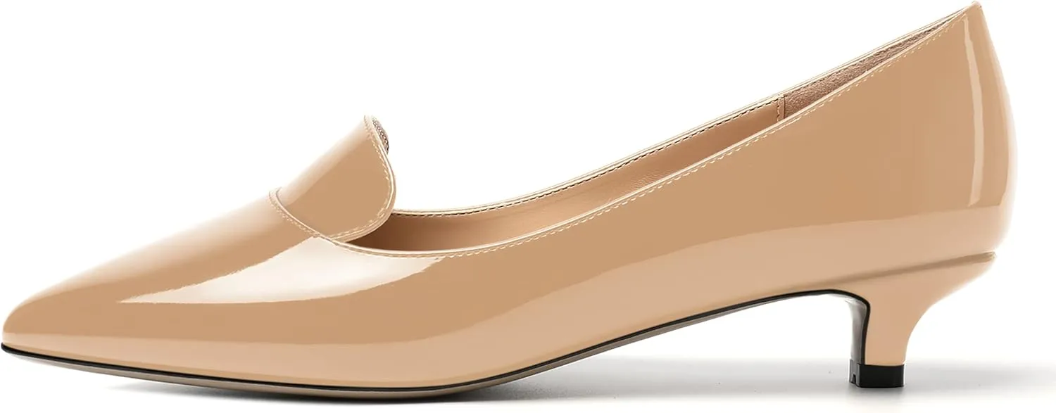 ROSERWISH Womens Office Slip On Pointed Toe Patent Casual Work Kitten Low Heel Pumps Dress Shoes 1.5 Inch