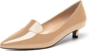 ROSERWISH Womens Office Slip On Pointed Toe Patent Casual Work Kitten Low Heel Pumps Dress Shoes 1.5 Inch
