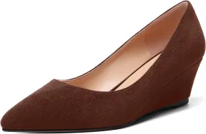 ROSERWISH Womens Wedding Pointed Toe Suede Fashion Slip On Comfortable Wedge Low Heel Pumps Dress Shoes 2 Inch