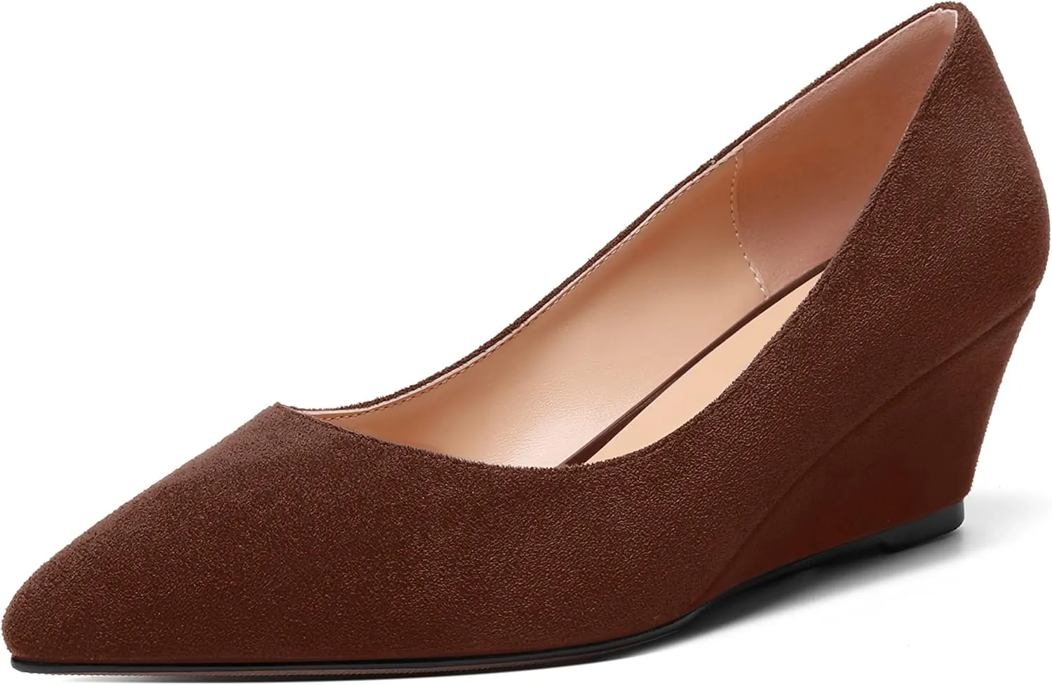 ROSERWISH Womens Wedding Pointed Toe Suede Fashion Slip On Comfortable Wedge Low Heel Pumps Dress Shoes 2 Inch