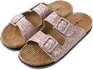Roxoni Women's Fashion Cork Sole Double Buckle Indoor/Outdoor Sandal