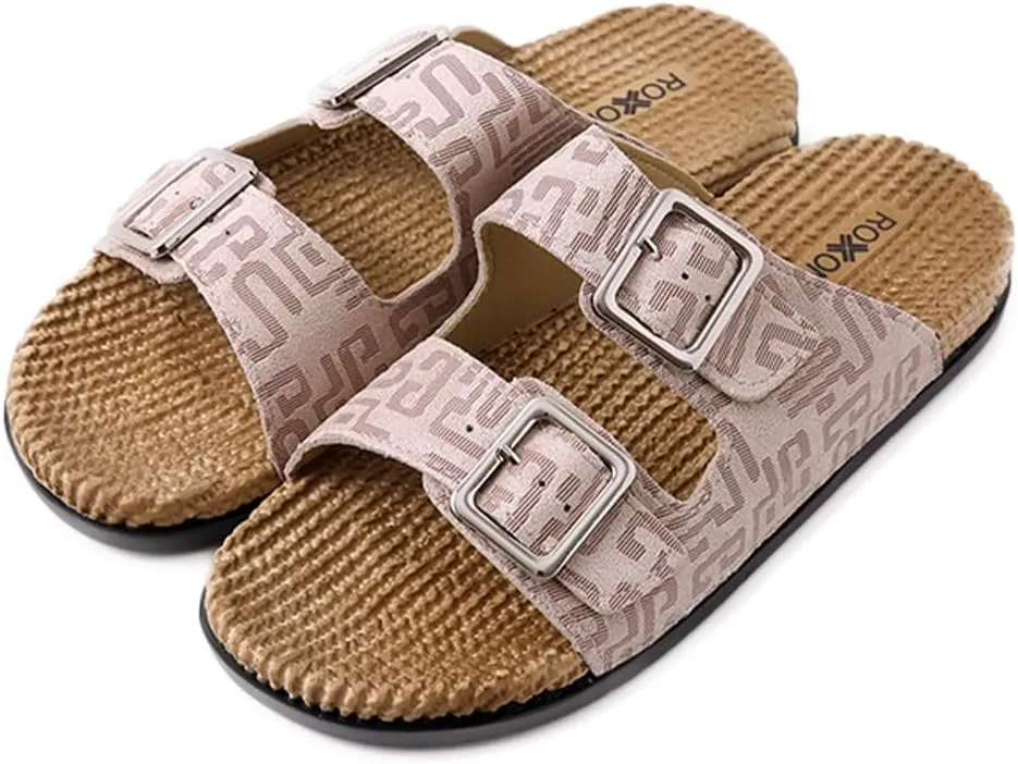 Roxoni Women's Fashion Cork Sole Double Buckle Indoor/Outdoor Sandal