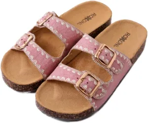 Roxoni Women's Fashion Cork Sole Double Buckle Indoor/Outdoor Sandal
