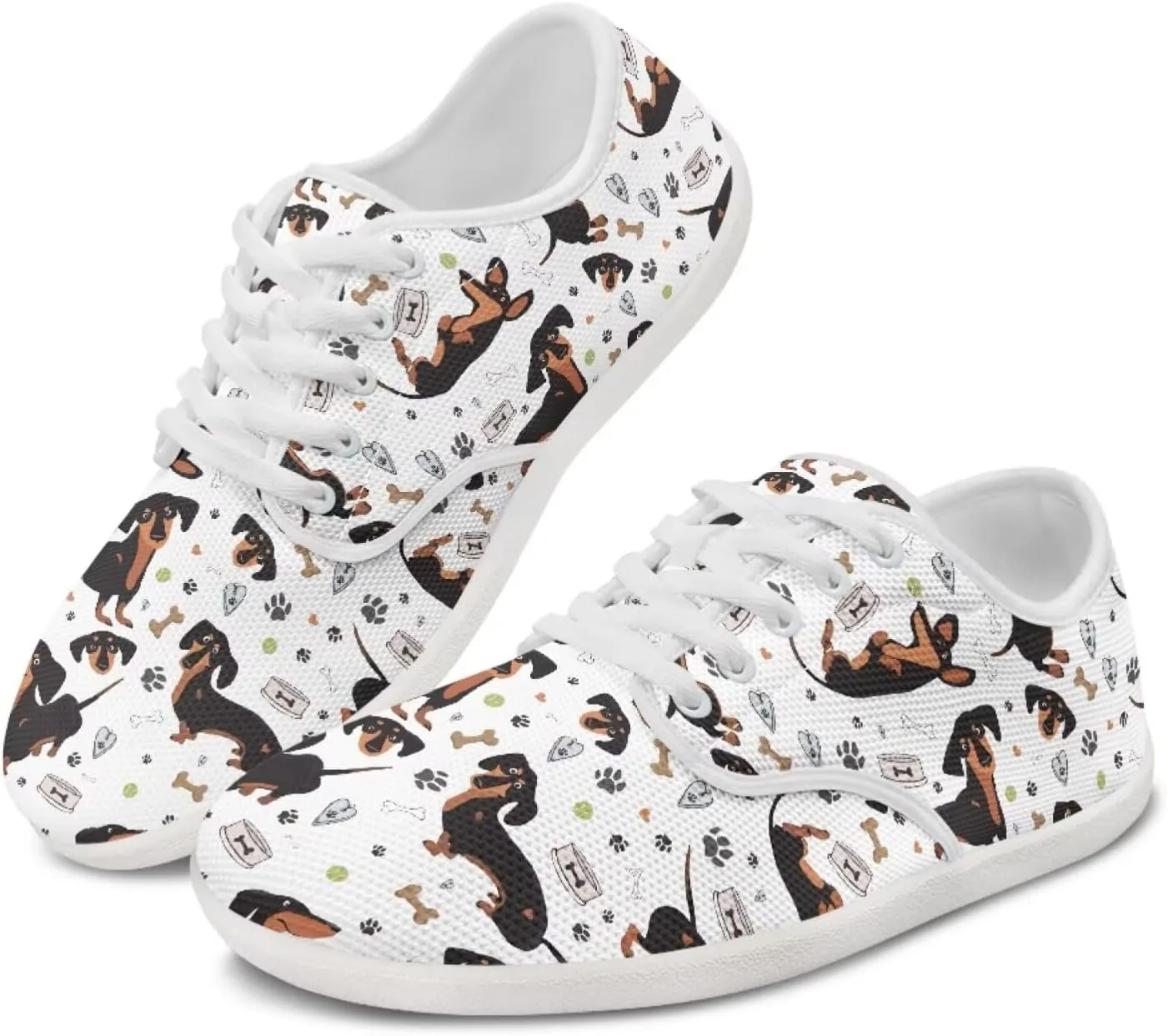 Running Shoes for Women Trendy Barefoot Slip On Workout Shoes Minimalist Design - Dachshund Dog Paw Bone Print