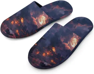 Sailing Ship Moon Burning Village Comfortable Slippers for Women Warm Cozy House Slipper Slip on Fuzzy Shoes