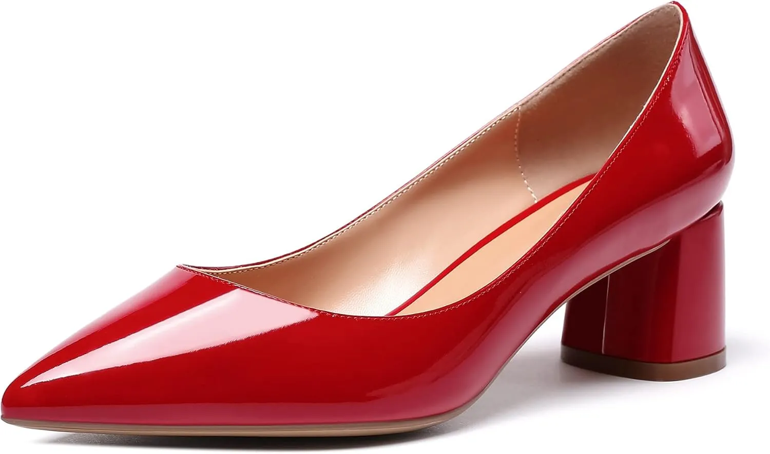 SAMMITOP Women's Women's Chunky Heels Slip-on Pumps Comfortable Leather Mid Heel Pointed Toe Block Office Classic Shoes 5 cm Heel