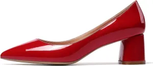 SAMMITOP Women's Women's Chunky Heels Slip-on Pumps Comfortable Leather Mid Heel Pointed Toe Block Office Classic Shoes 5 cm Heel