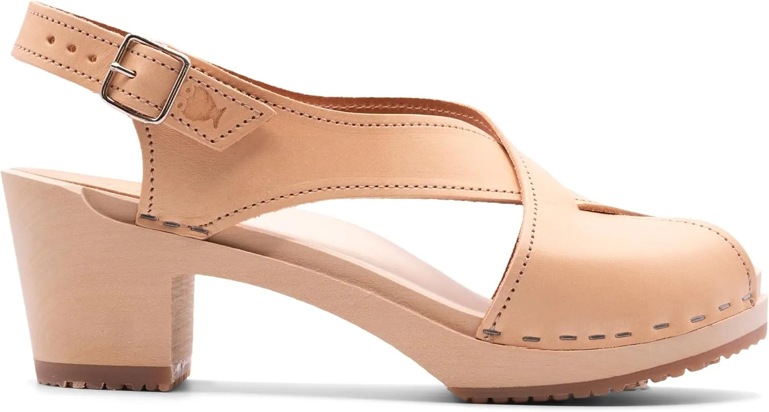 Sandgrens Handmade Swedish Wood Clogs for Women, High Heel Sandal | Morocco