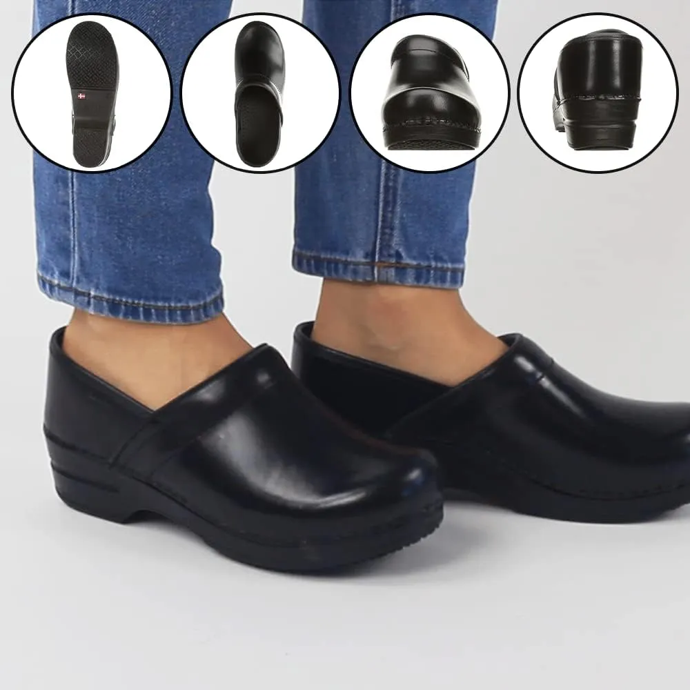 Sanita Addison Cabrio Leather Clogs for Women - Arch Support, Durable, Closed-Back, Certified Slip-Resistant Slip-On Shoes