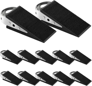 Shackcom Rubber Door Stopper Wedge, 12 Pack Black Heavy Duty Door Stop Suitable for All Floor Types, with Stainless Steel Hangers for Easy Storage, Prevents Unwanted Slams and Bumps