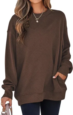SHEWIN Womens Oversized Sweatshirt Fall Fashion 2024 Long Sleeve Tops Casual Crewneck Sweatshirts with Pockets