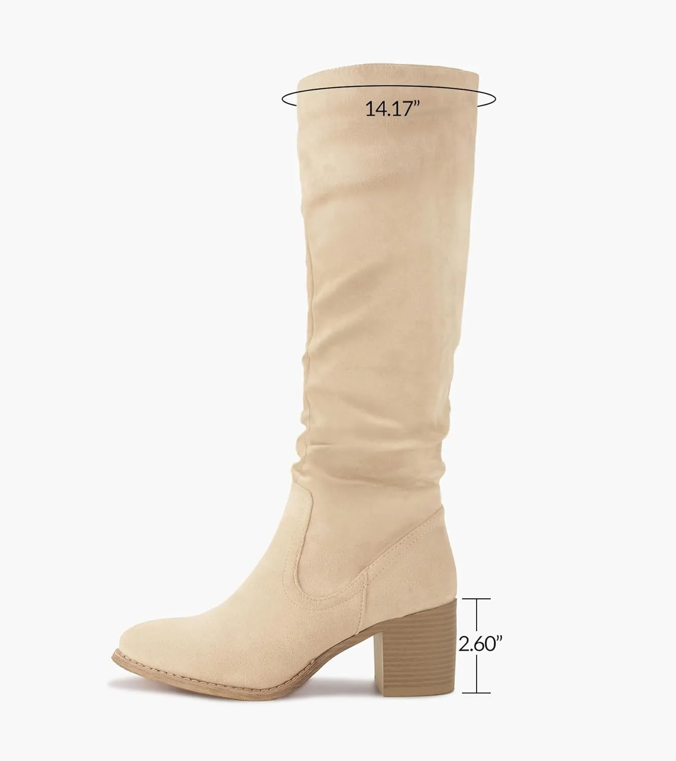 Shoe'N Tale Womens Knee High Boots Chunky Heel Pointed Toe Suede Slouchy Boots with Side Zipper