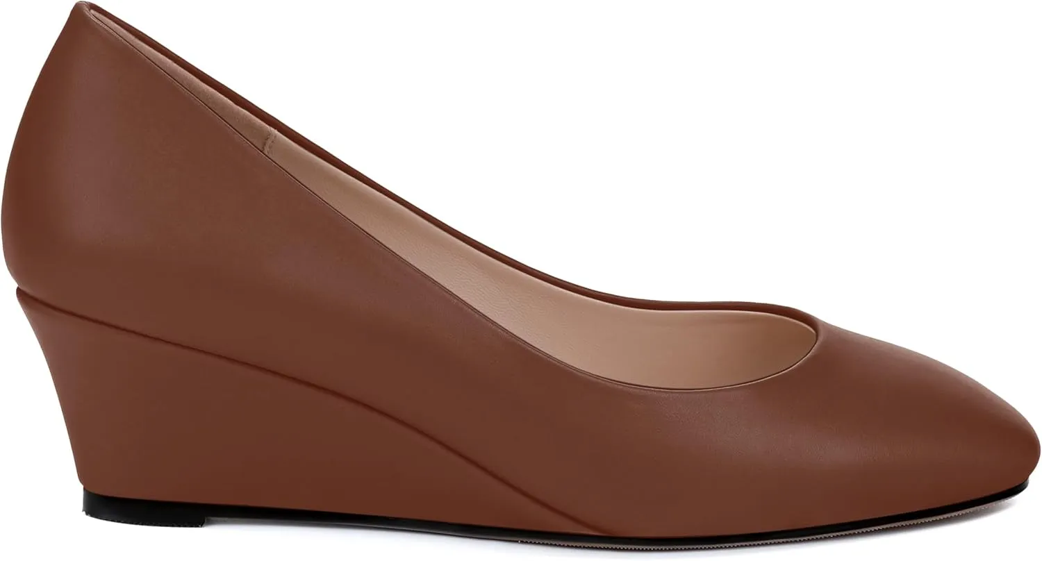 SHOWFOREST Women's Wedge Low Heels Square Toe Slip-on Comfortable Dress Pumps Shoes