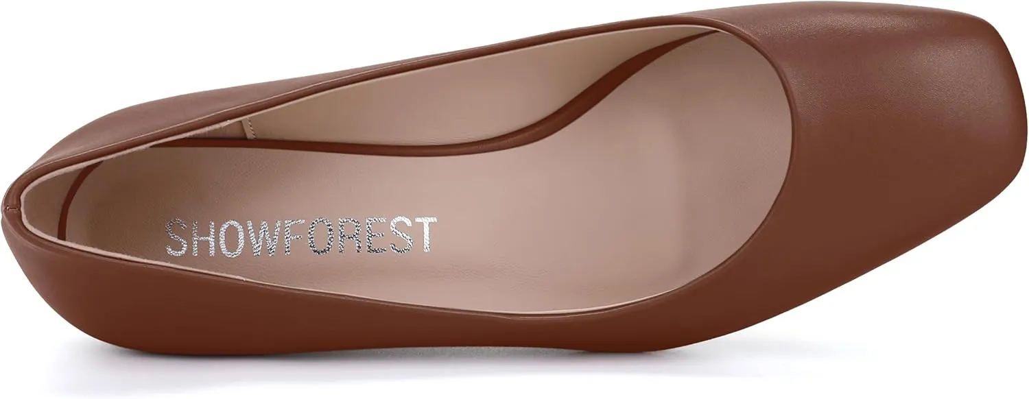 SHOWFOREST Women's Wedge Low Heels Square Toe Slip-on Comfortable Dress Pumps Shoes