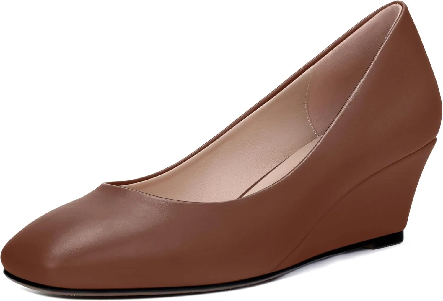 SHOWFOREST Women's Wedge Low Heels Square Toe Slip-on Comfortable Dress Pumps Shoes