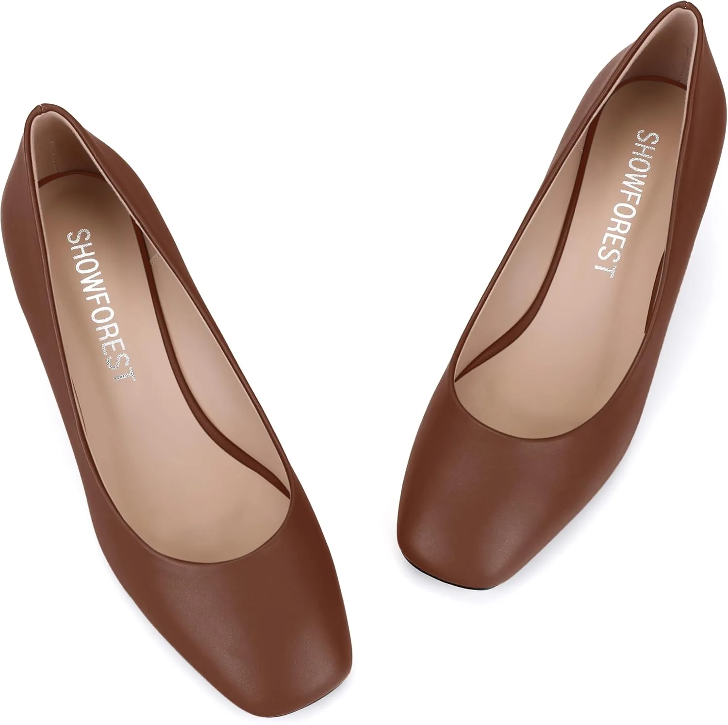 SHOWFOREST Women's Wedge Low Heels Square Toe Slip-on Comfortable Dress Pumps Shoes