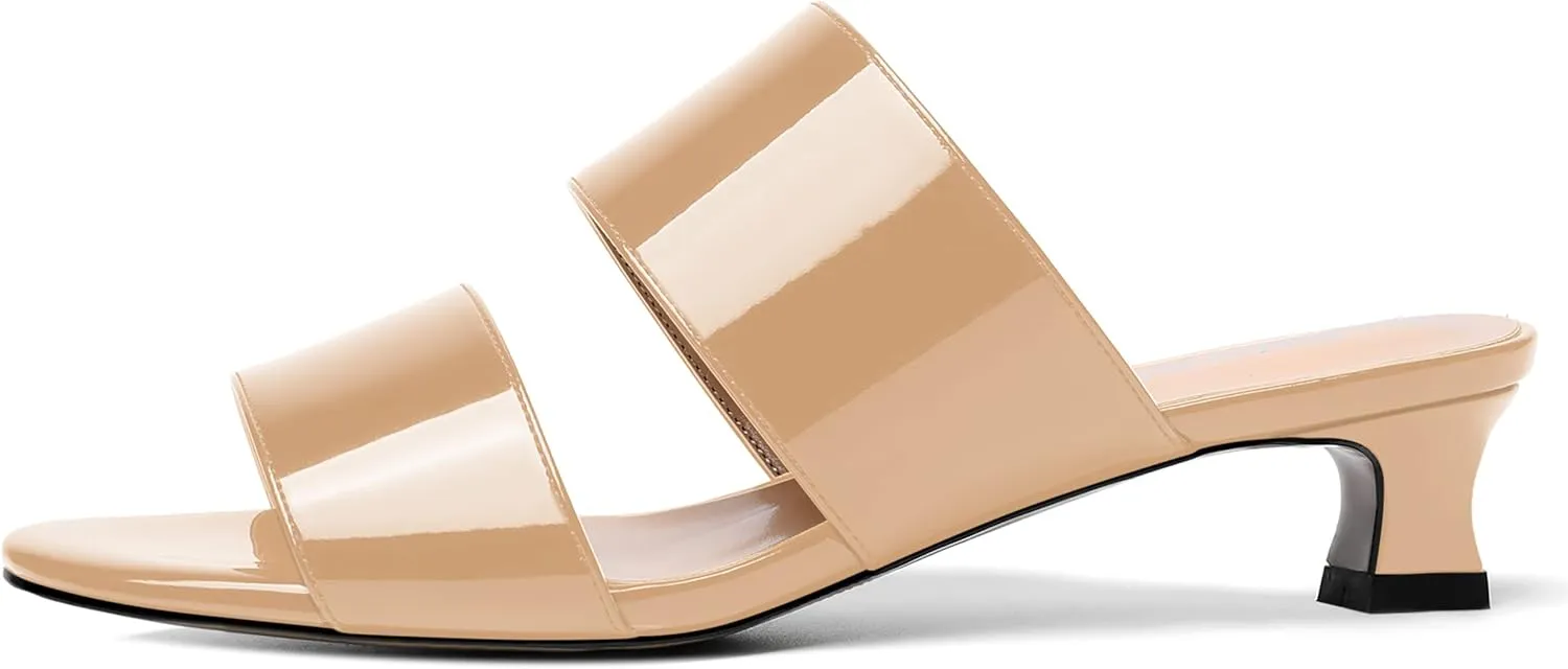 SKYSTERRY Women's Open Toe Patent Round Toe Slip On Cute Wedding Spool Low Heel Pumps Shoes 1.5 Inch