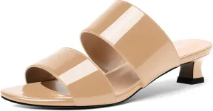 SKYSTERRY Women's Open Toe Patent Round Toe Slip On Cute Wedding Spool Low Heel Pumps Shoes 1.5 Inch