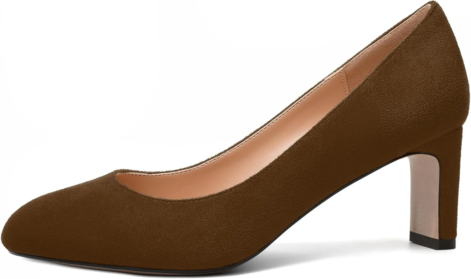 SKYSTERRY Womens Round Toe Fashion Dating Slip On Suede Block Mid Heel Pumps Shoes 2.5 Inch