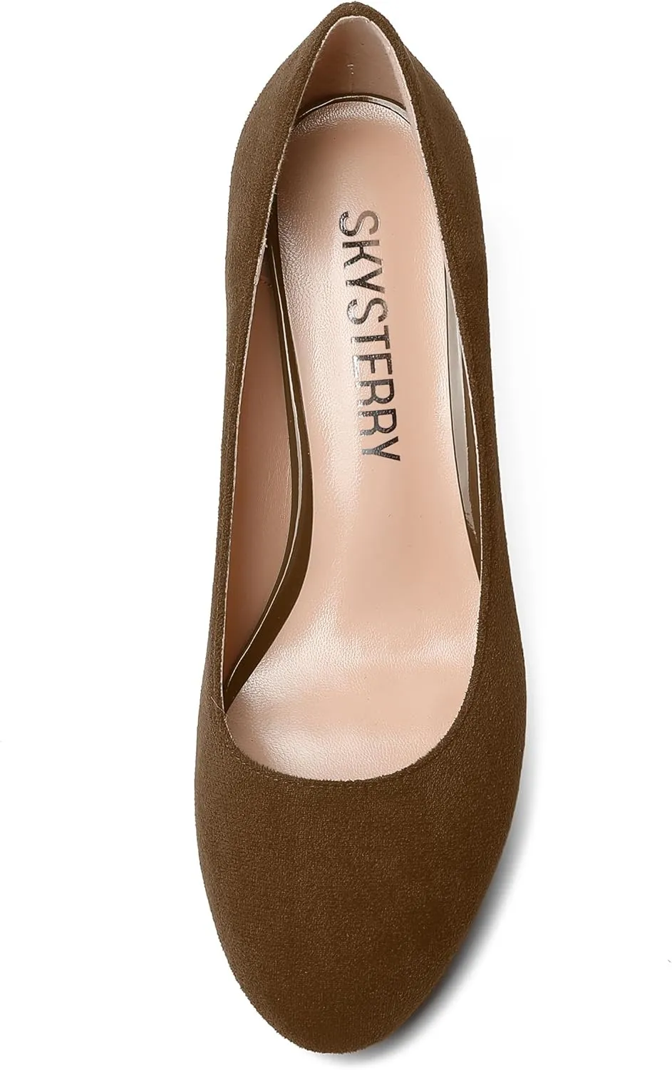 SKYSTERRY Womens Round Toe Fashion Dating Slip On Suede Block Mid Heel Pumps Shoes 2.5 Inch