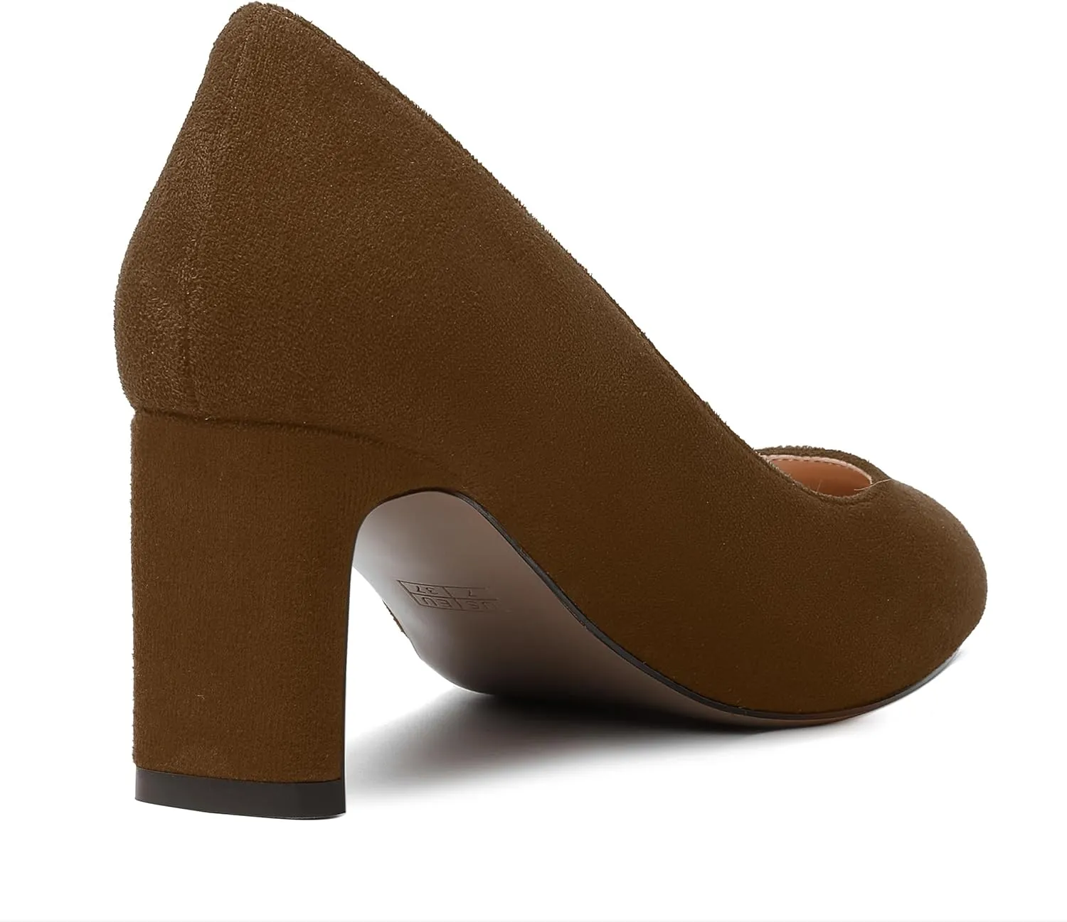 SKYSTERRY Womens Round Toe Fashion Dating Slip On Suede Block Mid Heel Pumps Shoes 2.5 Inch
