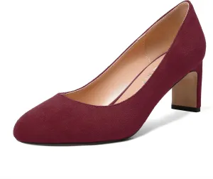 SKYSTERRY Womens Round Toe Fashion Dating Slip On Suede Block Mid Heel Pumps Shoes 2.5 Inch