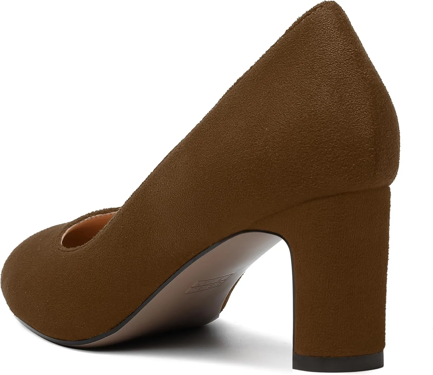 SKYSTERRY Womens Round Toe Fashion Dating Slip On Suede Block Mid Heel Pumps Shoes 2.5 Inch