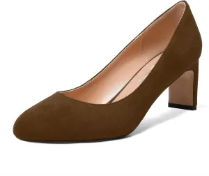 SKYSTERRY Womens Round Toe Fashion Dating Slip On Suede Block Mid Heel Pumps Shoes 2.5 Inch