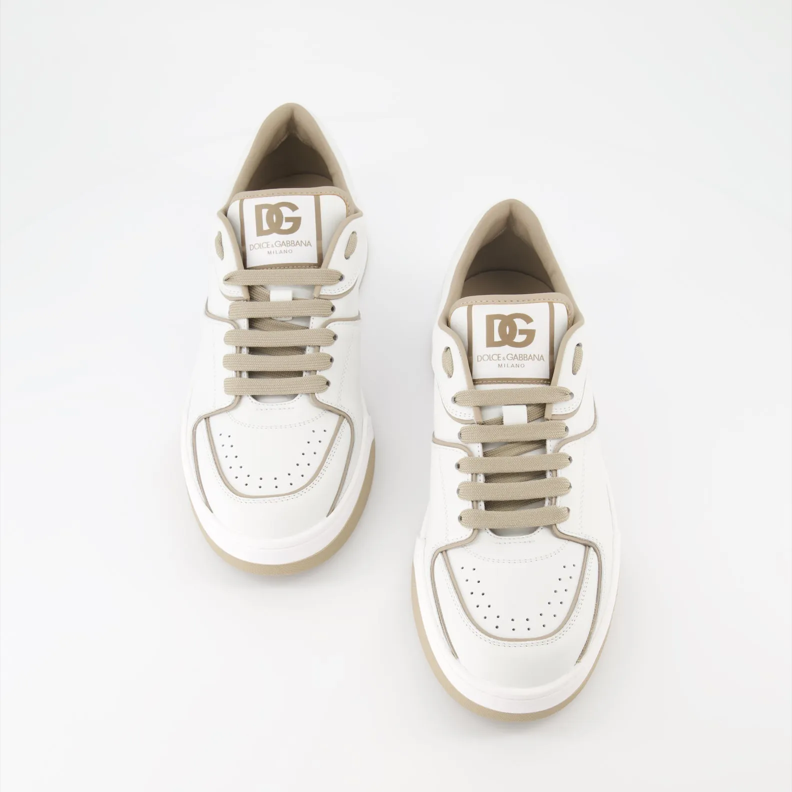 Sleek White-Beige Leather Sneakers