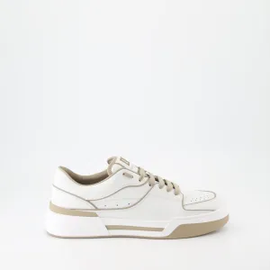 Sleek White-Beige Leather Sneakers