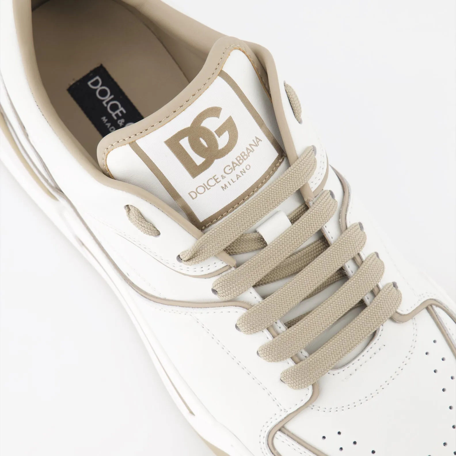 Sleek White-Beige Leather Sneakers