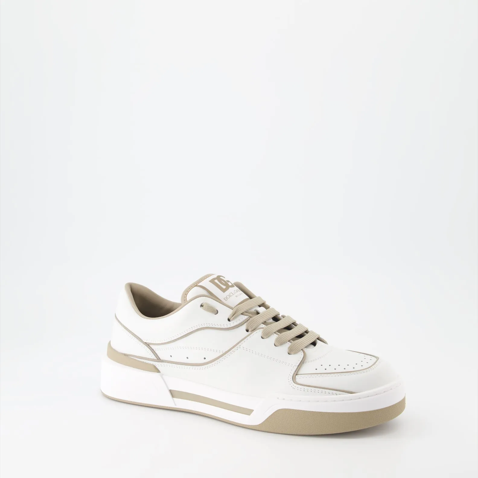 Sleek White-Beige Leather Sneakers