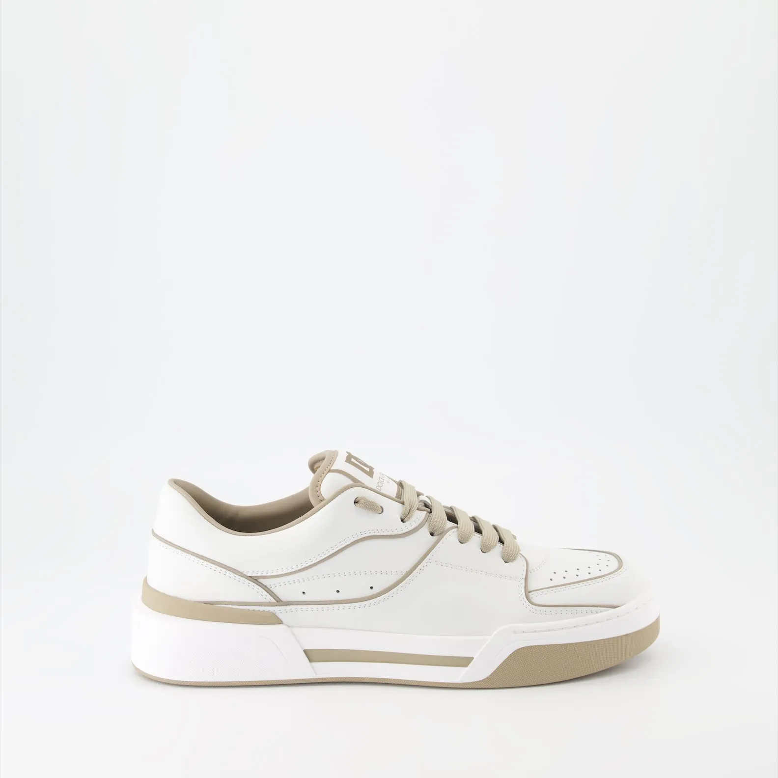 Sleek White-Beige Leather Sneakers