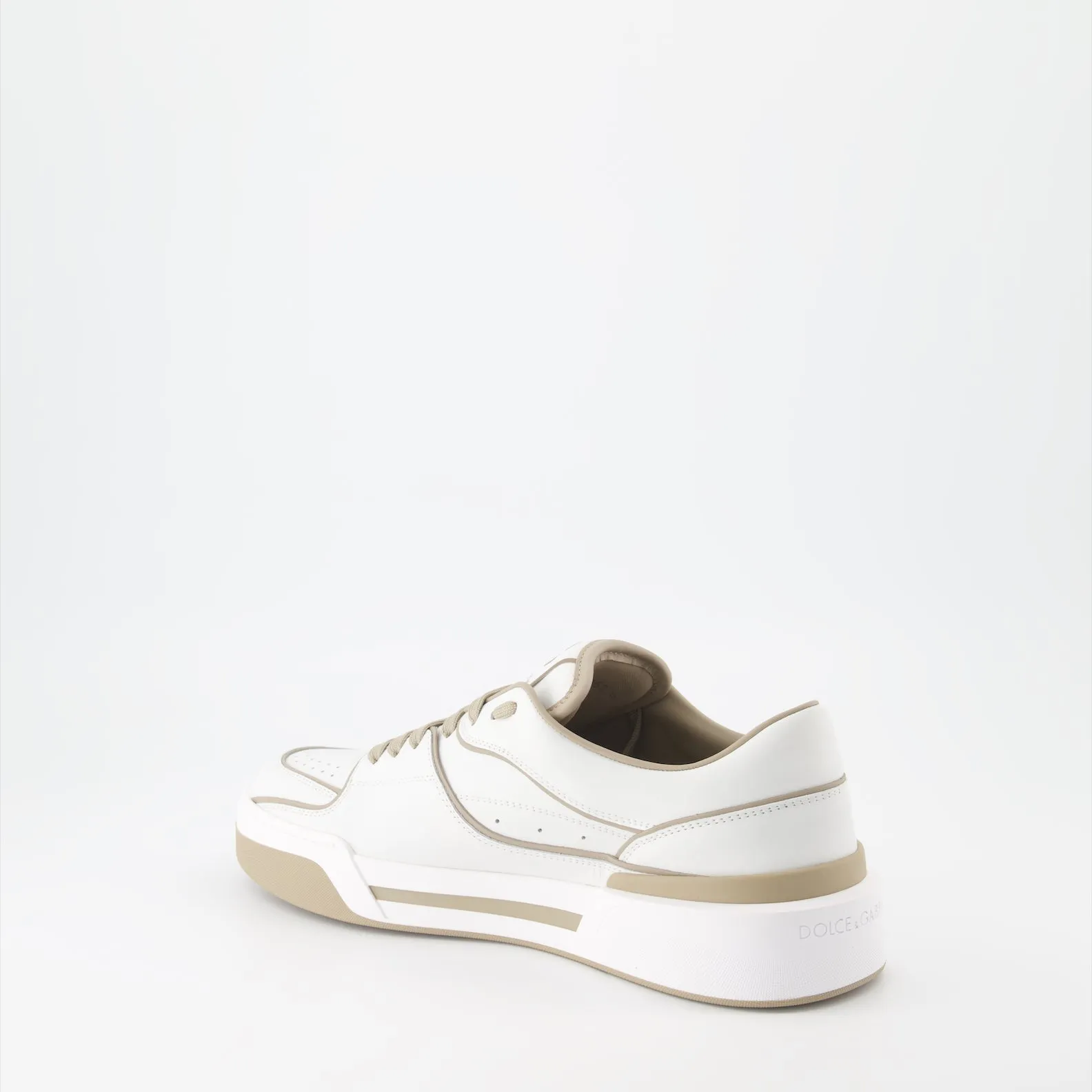 Sleek White-Beige Leather Sneakers
