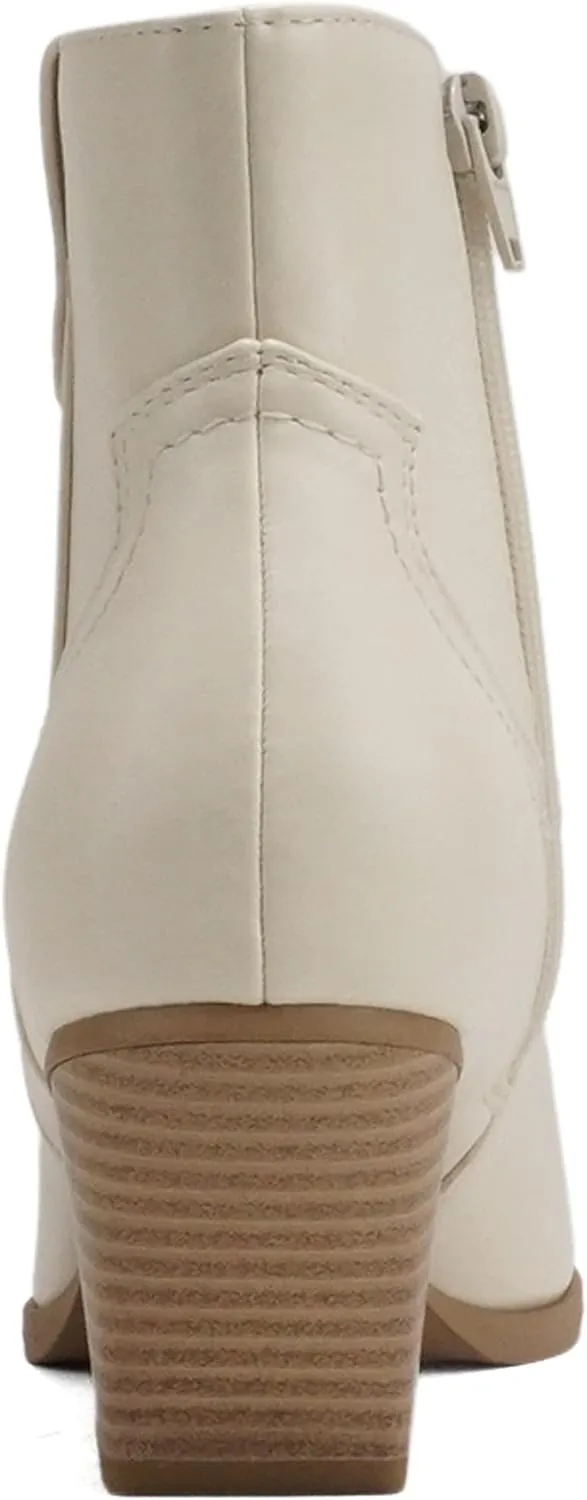 Soda “ABEAM” ~ Women Pointed Toe Medium Heel Ankle Shaft Western Boot Bootie with Side Zipper