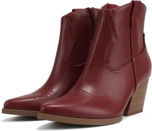 Soda “ABEAM” ~ Women Pointed Toe Medium Heel Ankle Shaft Western Boot Bootie with Side Zipper