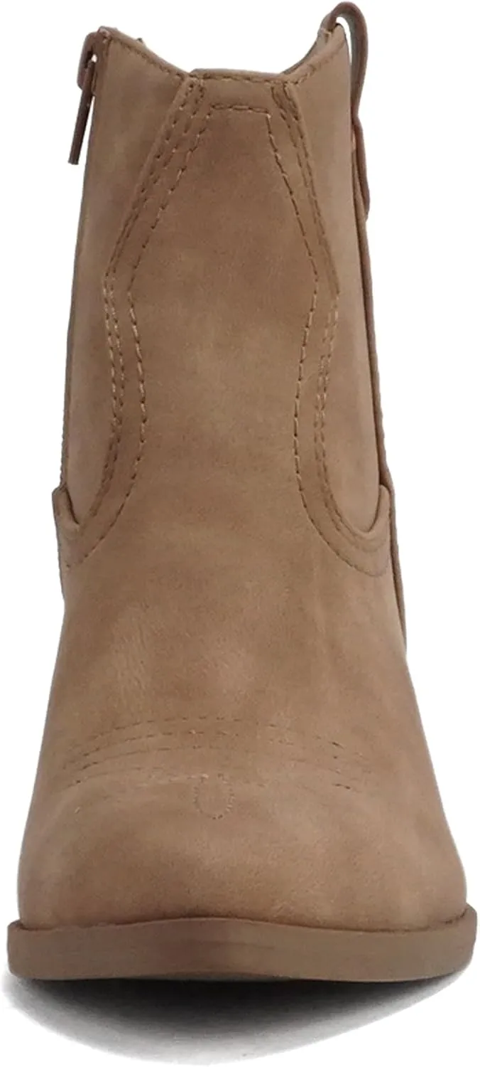 Soda “ABEAM” ~ Women Pointed Toe Medium Heel Ankle Shaft Western Boot Bootie with Side Zipper