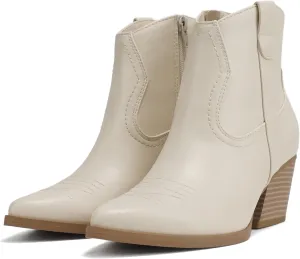 Soda “ABEAM” ~ Women Pointed Toe Medium Heel Ankle Shaft Western Boot Bootie with Side Zipper
