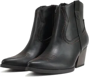 Soda “ABEAM” ~ Women Pointed Toe Medium Heel Ankle Shaft Western Boot Bootie with Side Zipper
