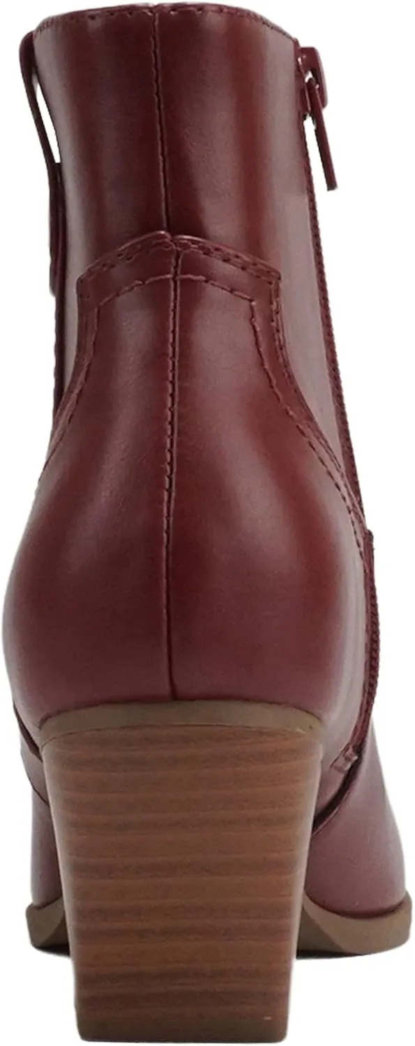 Soda “ABEAM” ~ Women Pointed Toe Medium Heel Ankle Shaft Western Boot Bootie with Side Zipper