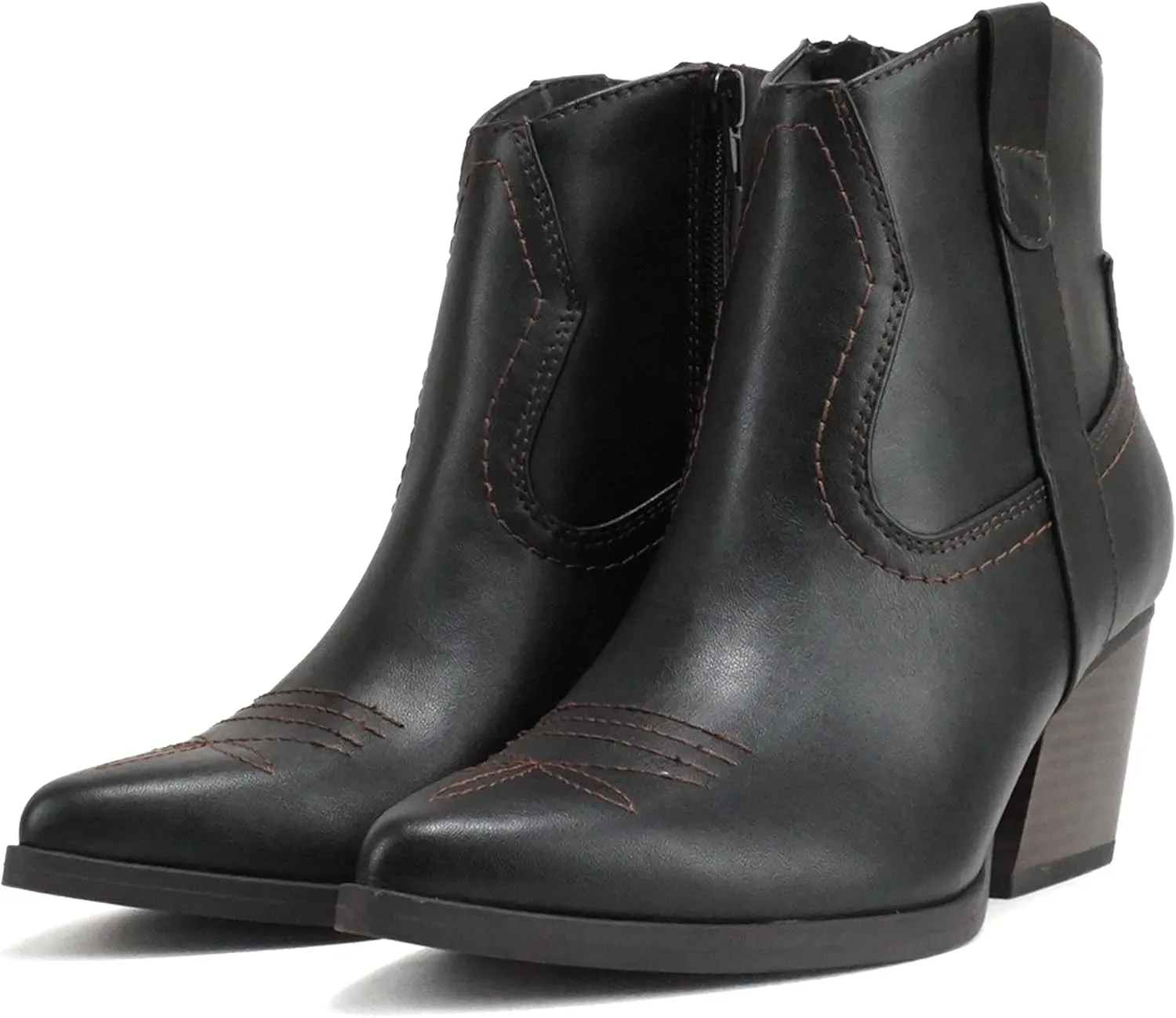 Soda “ABEAM” ~ Women Pointed Toe Medium Heel Ankle Shaft Western Boot Bootie with Side Zipper