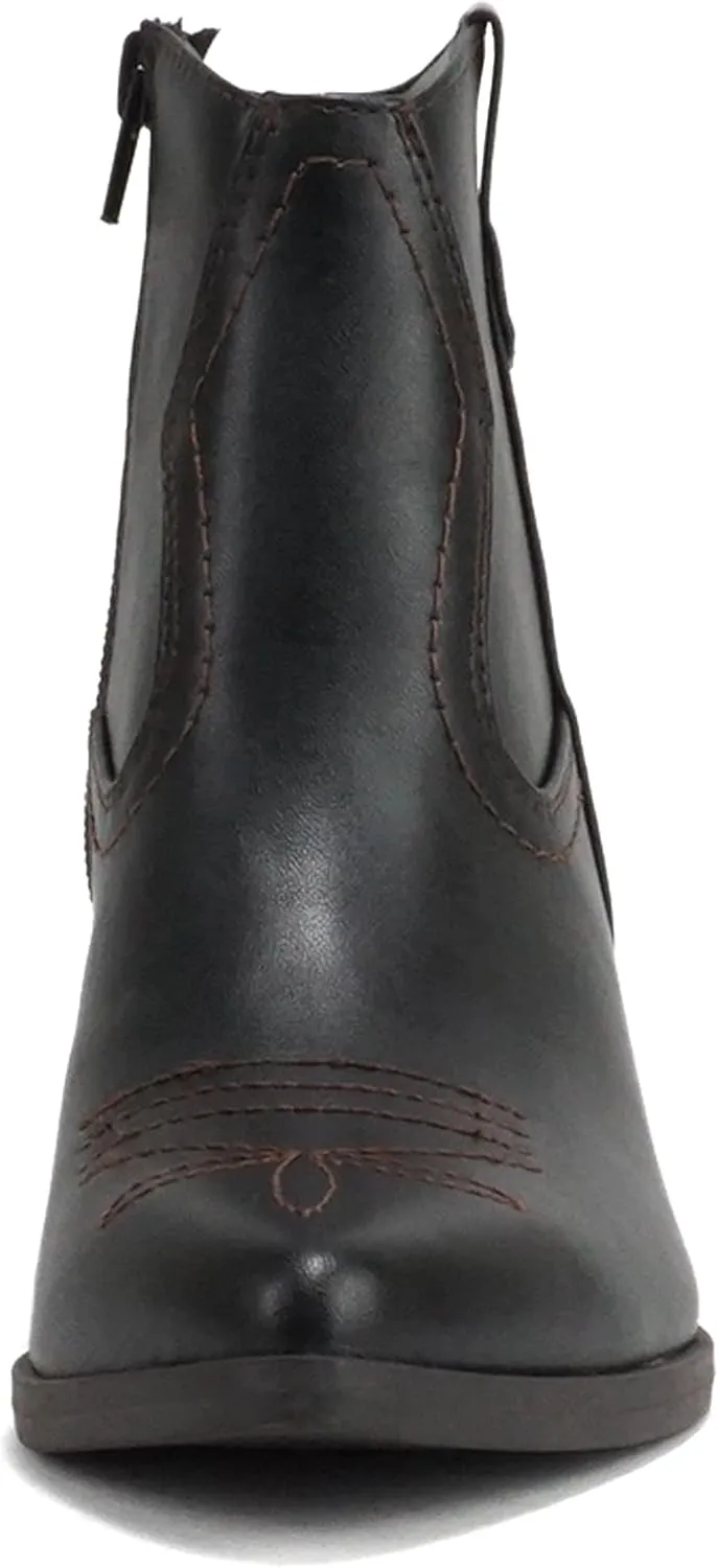 Soda “ABEAM” ~ Women Pointed Toe Medium Heel Ankle Shaft Western Boot Bootie with Side Zipper