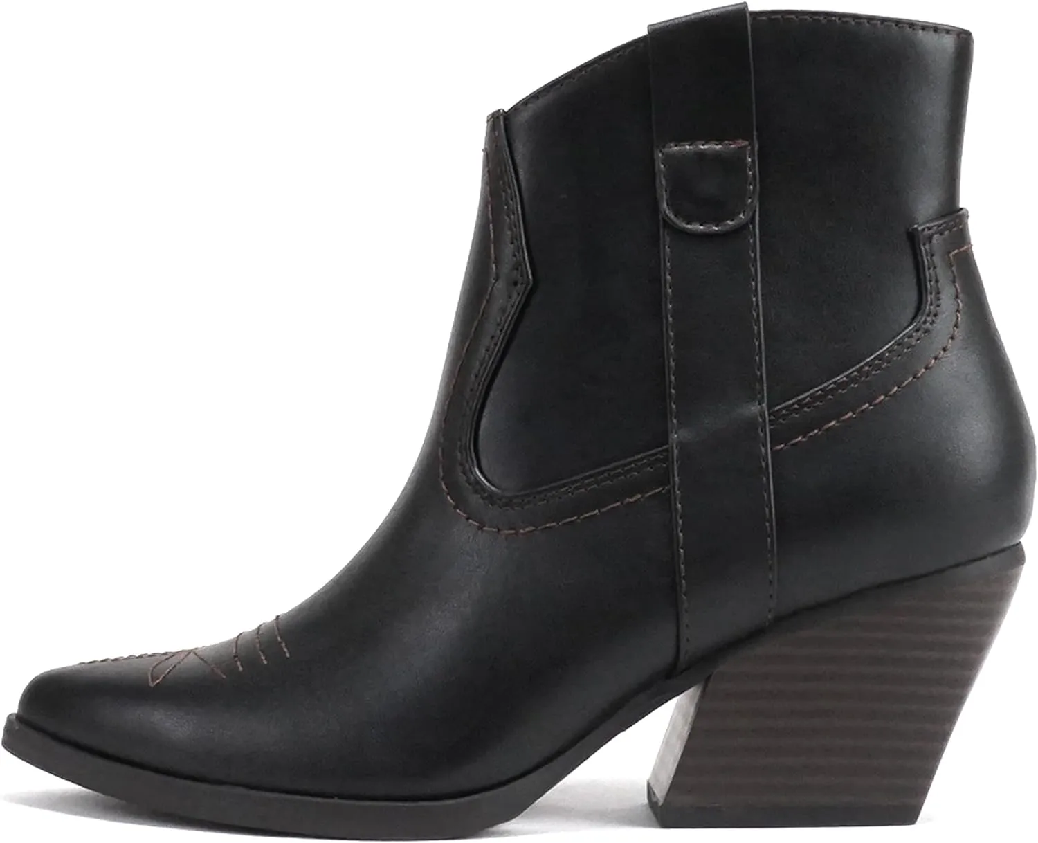 Soda “ABEAM” ~ Women Pointed Toe Medium Heel Ankle Shaft Western Boot Bootie with Side Zipper
