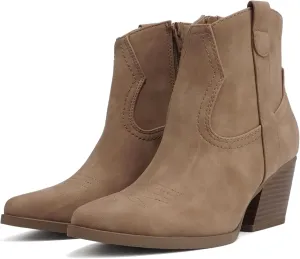 Soda “ABEAM” ~ Women Pointed Toe Medium Heel Ankle Shaft Western Boot Bootie with Side Zipper