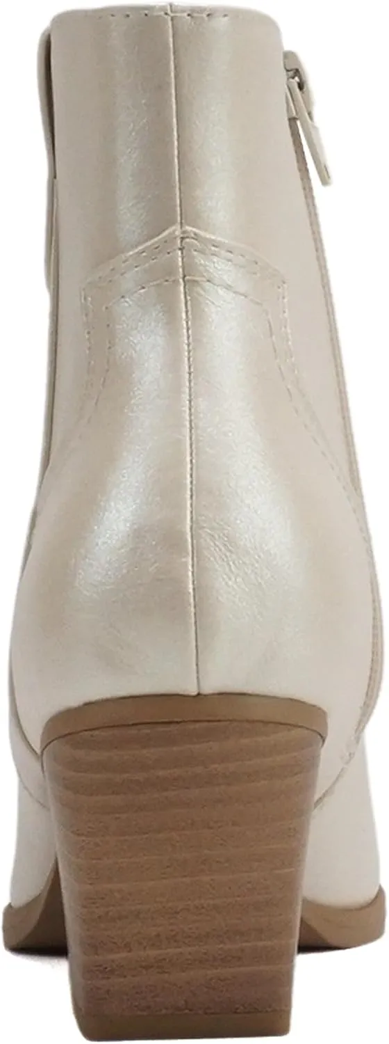 Soda “ABEAM” ~ Women Pointed Toe Medium Heel Ankle Shaft Western Boot Bootie with Side Zipper