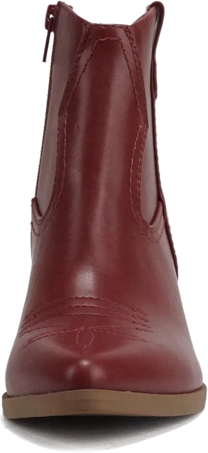 Soda “ABEAM” ~ Women Pointed Toe Medium Heel Ankle Shaft Western Boot Bootie with Side Zipper
