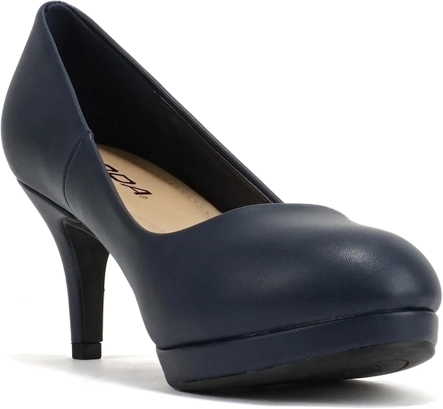 Soda “ANDI” ~ Women Closed Round Toe Slip-On Comfortable Cushion Insole Mid Heel Pump Shoe