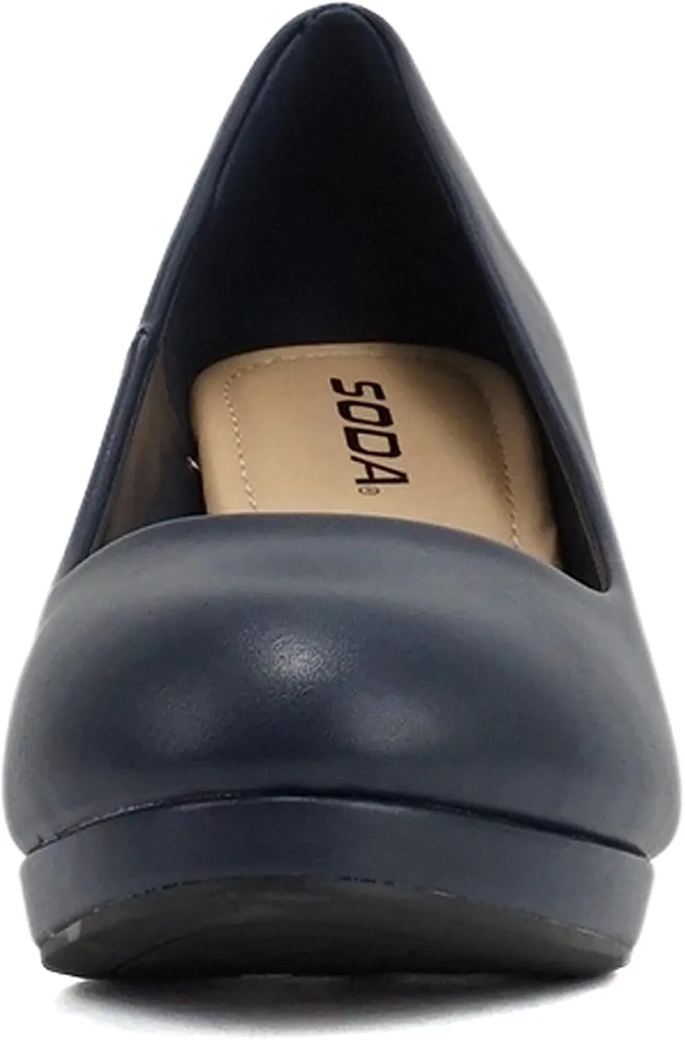 Soda “ANDI” ~ Women Closed Round Toe Slip-On Comfortable Cushion Insole Mid Heel Pump Shoe