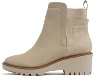 Soda “BAIT” ~ Women Round Toe Pull-On Elastic Gore Two-Tone Print Lug Sole Low Wedge Heel Ankle Boot