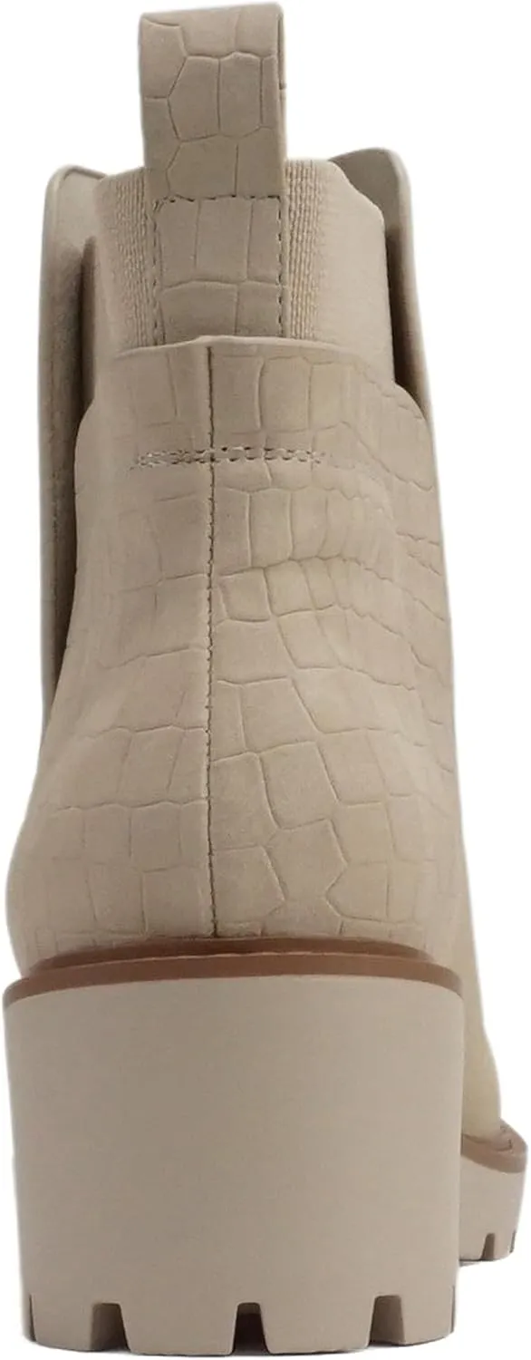 Soda “BAIT” ~ Women Round Toe Pull-On Elastic Gore Two-Tone Print Lug Sole Low Wedge Heel Ankle Boot